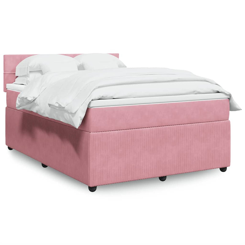 Pat box spring cu saltea, roz, 160x200 cm, catifea