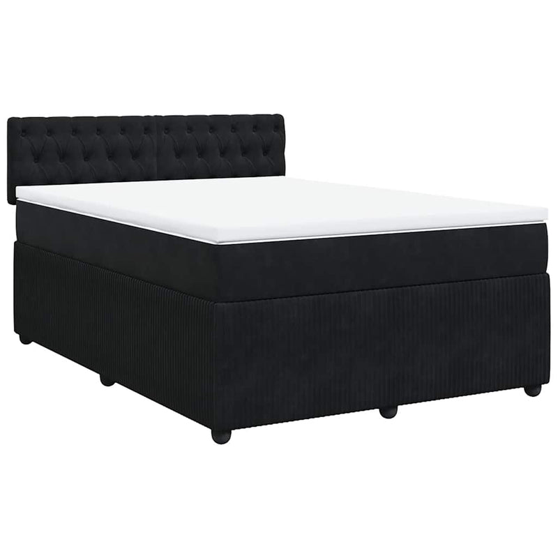 Pat box spring cu saltea, negru, 160x200 cm, catifea