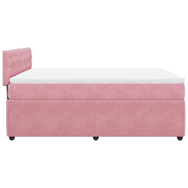 Pat box spring cu saltea, roz, 160x200 cm, catifea