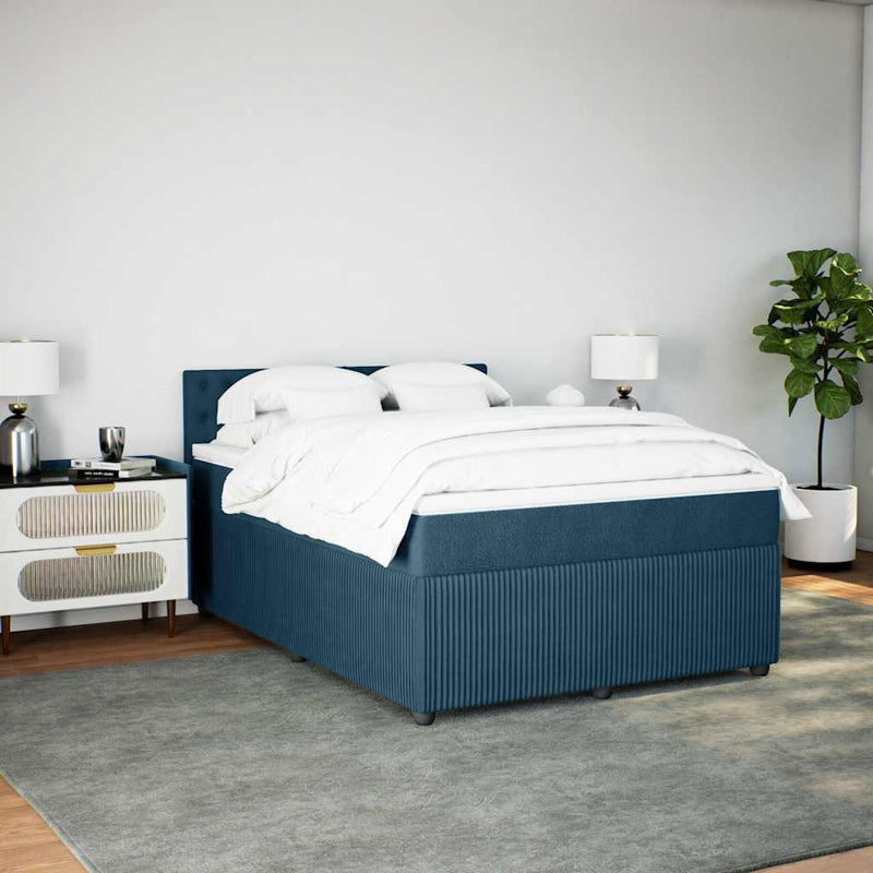 Pat box spring cu saltea, albastru, 160x200 cm, catifea