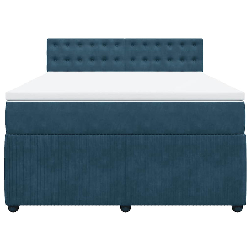 Pat box spring cu saltea, albastru, 160x200 cm, catifea
