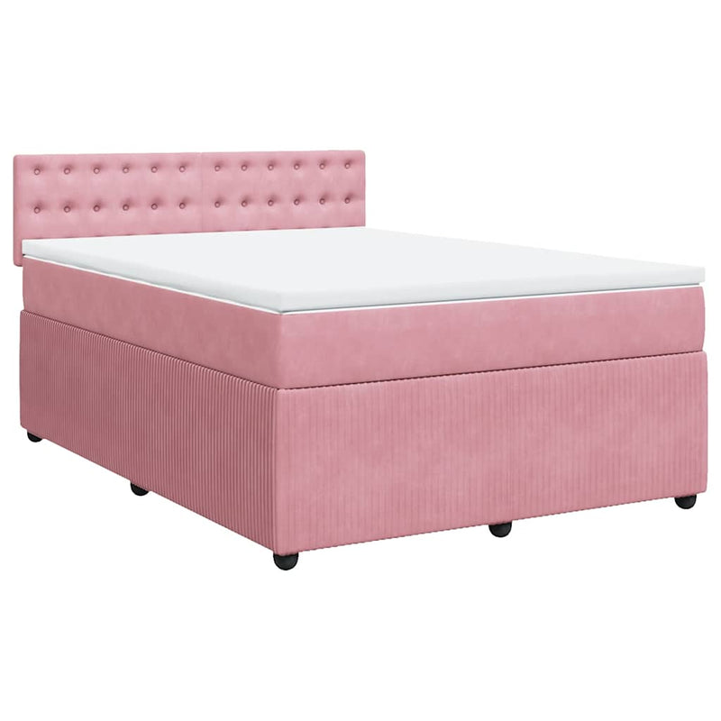 Pat box spring cu saltea, roz, 160x200 cm, catifea
