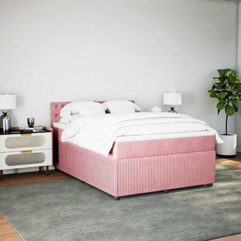 Pat box spring cu saltea, roz, 160x200 cm, catifea