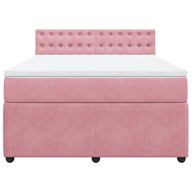 Pat box spring cu saltea, roz, 160x200 cm, catifea