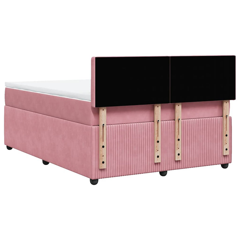 Pat box spring cu saltea, roz, 160x200 cm, catifea