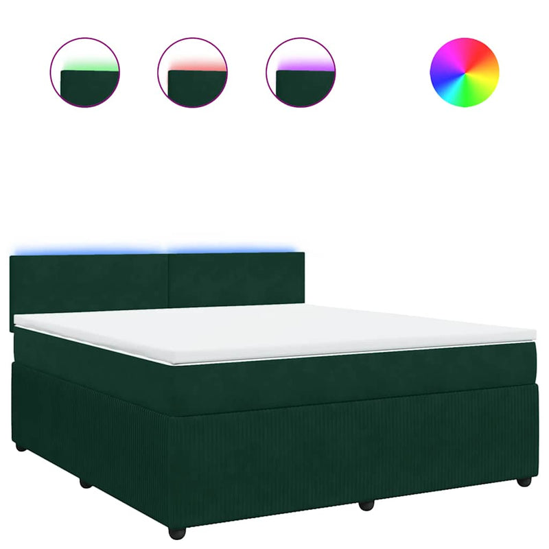 Pat box spring cu saltea, verde închis, 180x200 cm, catifea