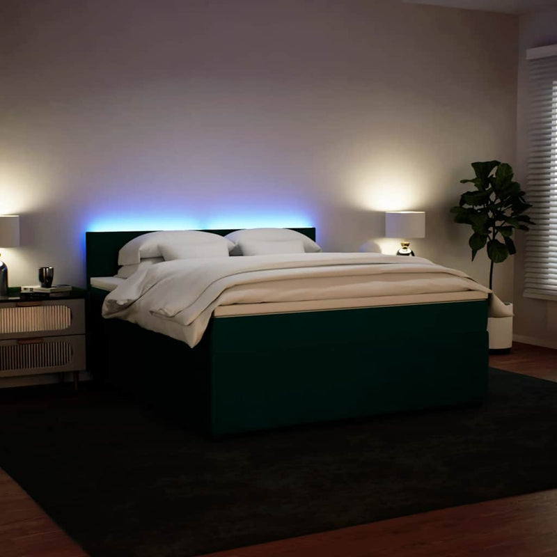 Pat box spring cu saltea, verde închis, 180x200 cm, catifea