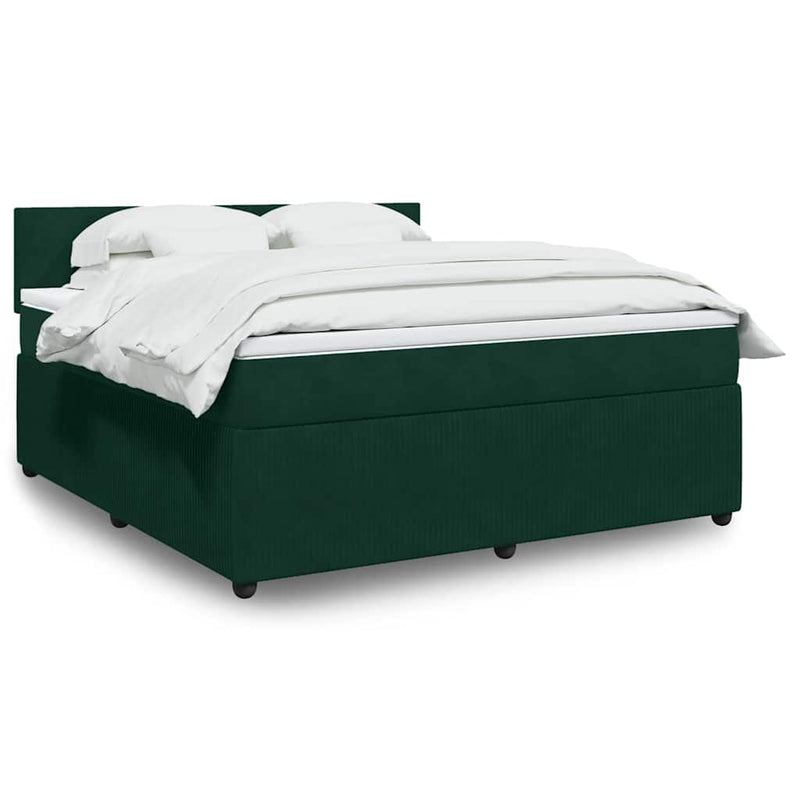 Pat box spring cu saltea, verde închis, 180x200 cm, catifea