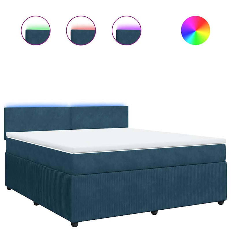 Pat box spring cu saltea, albastru, 180x200 cm, catifea