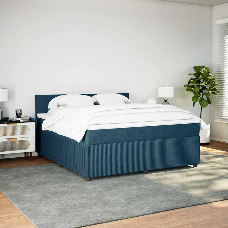 Pat box spring cu saltea, albastru, 180x200 cm, catifea