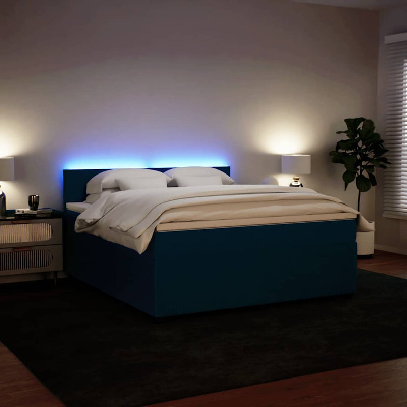 Pat box spring cu saltea, albastru, 180x200 cm, catifea