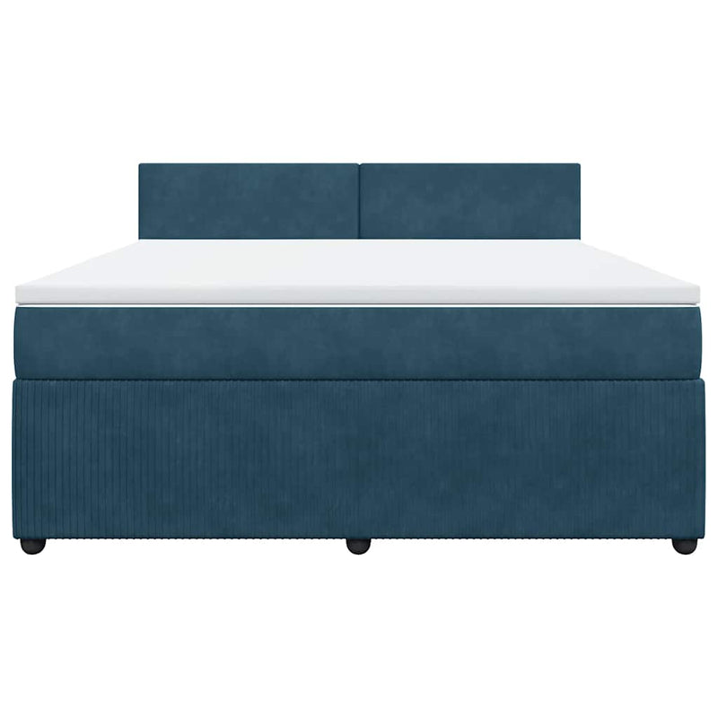 Pat box spring cu saltea, albastru, 180x200 cm, catifea