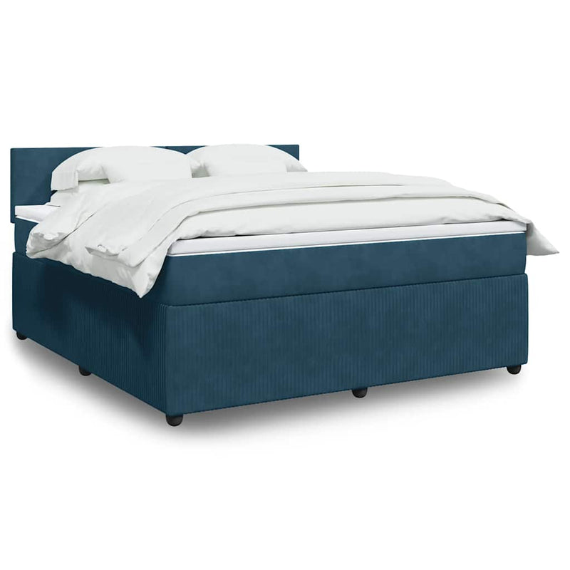 Pat box spring cu saltea, albastru, 180x200 cm, catifea