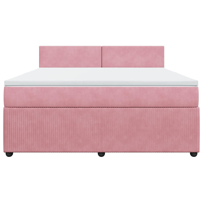 Pat box spring cu saltea, roz, 180x200 cm, catifea