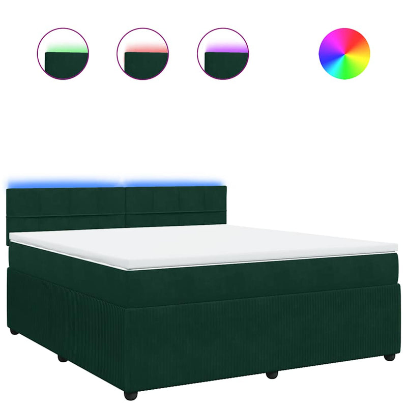 Pat box spring cu saltea, verde închis, 180x200 cm, catifea