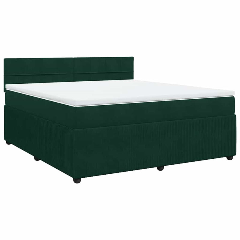 Pat box spring cu saltea, verde închis, 180x200 cm, catifea