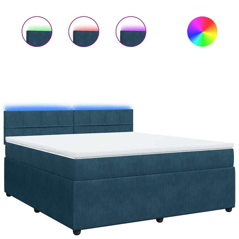 Pat box spring cu saltea, albastru, 180x200 cm, catifea