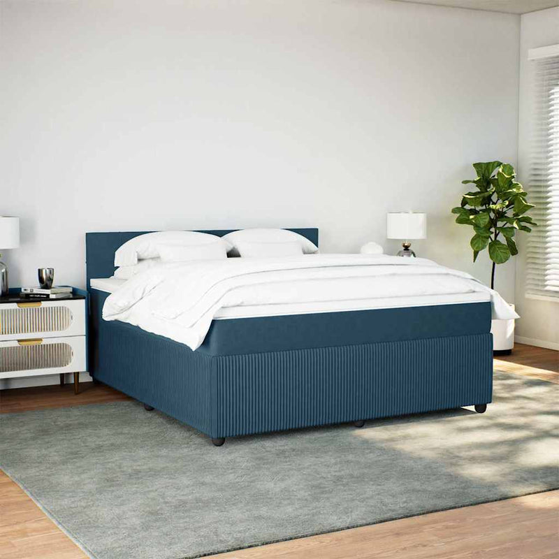 Pat box spring cu saltea, albastru, 180x200 cm, catifea