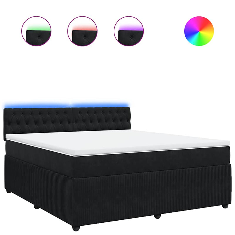 Pat box spring cu saltea, negru, 180x200 cm, catifea