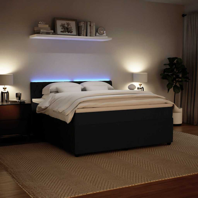 Pat box spring cu saltea, negru, 180x200 cm, catifea