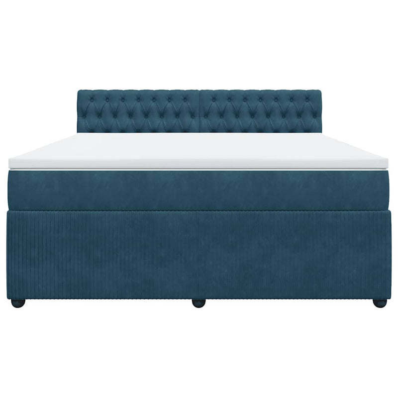 Pat box spring cu saltea, albastru, 180x200 cm, catifea