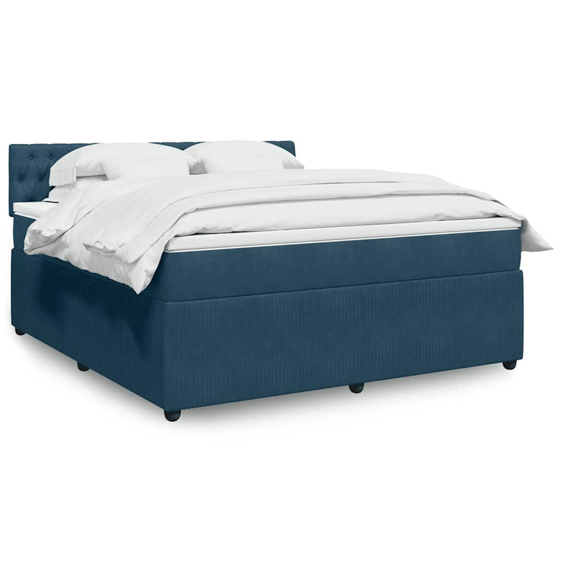 Pat box spring cu saltea, albastru, 180x200 cm, catifea