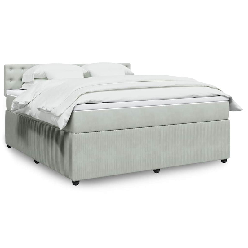 Pat box spring cu saltea, gri deschis, 180x200 cm, catifea