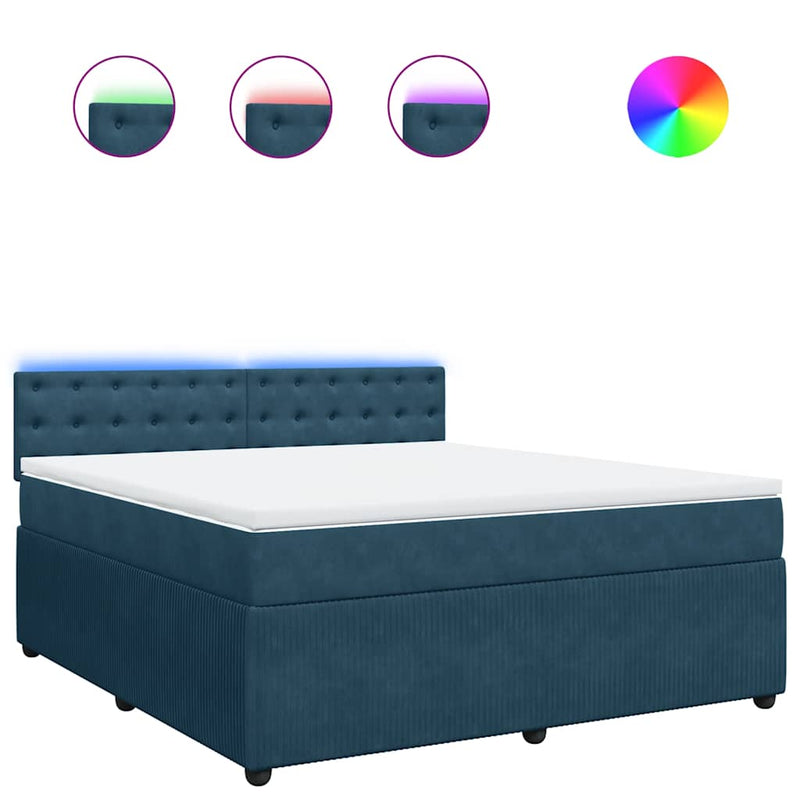Pat box spring cu saltea, albastru, 180x200 cm, catifea