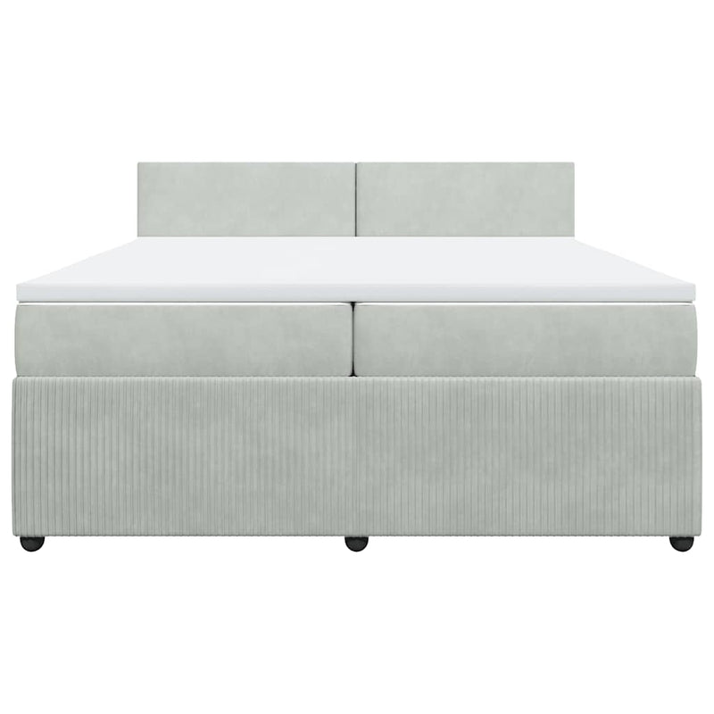 Pat box spring cu saltea, gri deschis, 200x200 cm, catifea