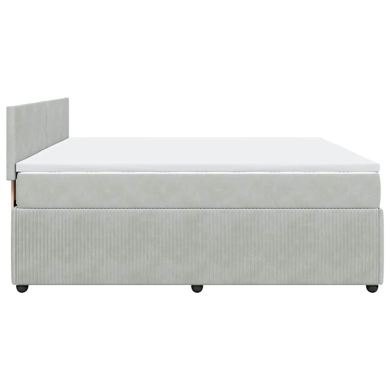 Pat box spring cu saltea, gri deschis, 200x200 cm, catifea