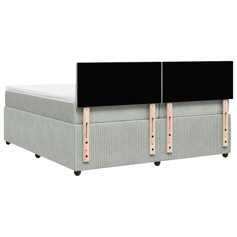 Pat box spring cu saltea, gri deschis, 200x200 cm, catifea