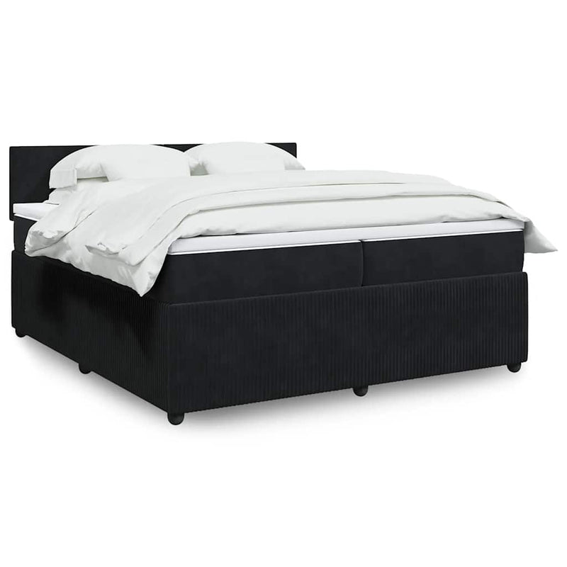Pat box spring cu saltea, negru, 200x200 cm, catifea