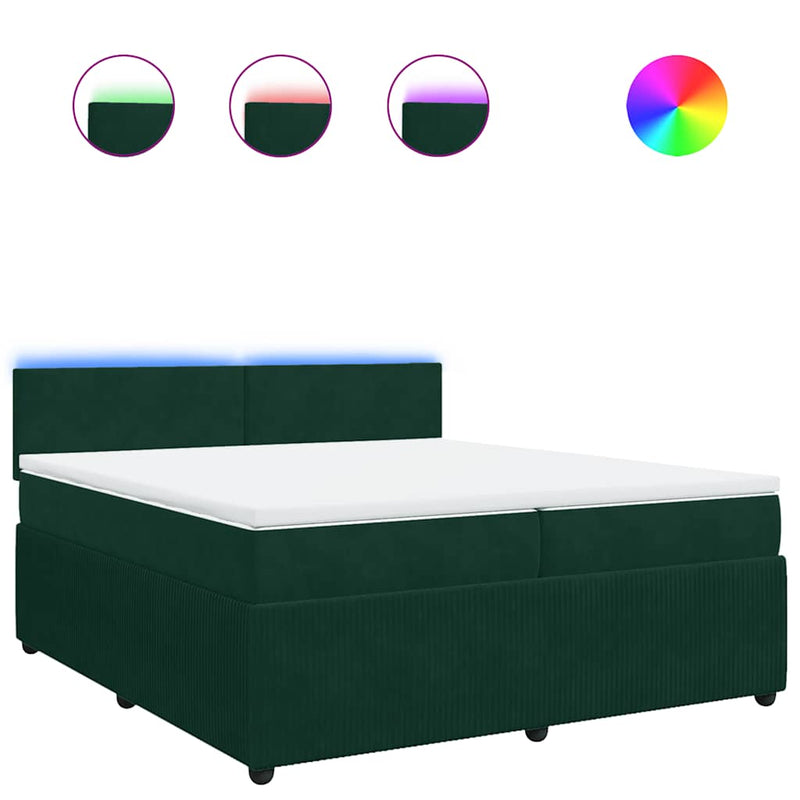 Pat box spring cu saltea, verde închis, 200x200 cm, catifea