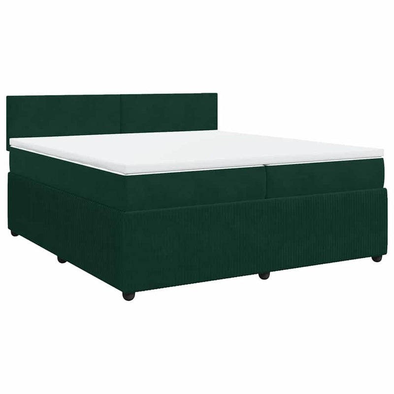 Pat box spring cu saltea, verde închis, 200x200 cm, catifea