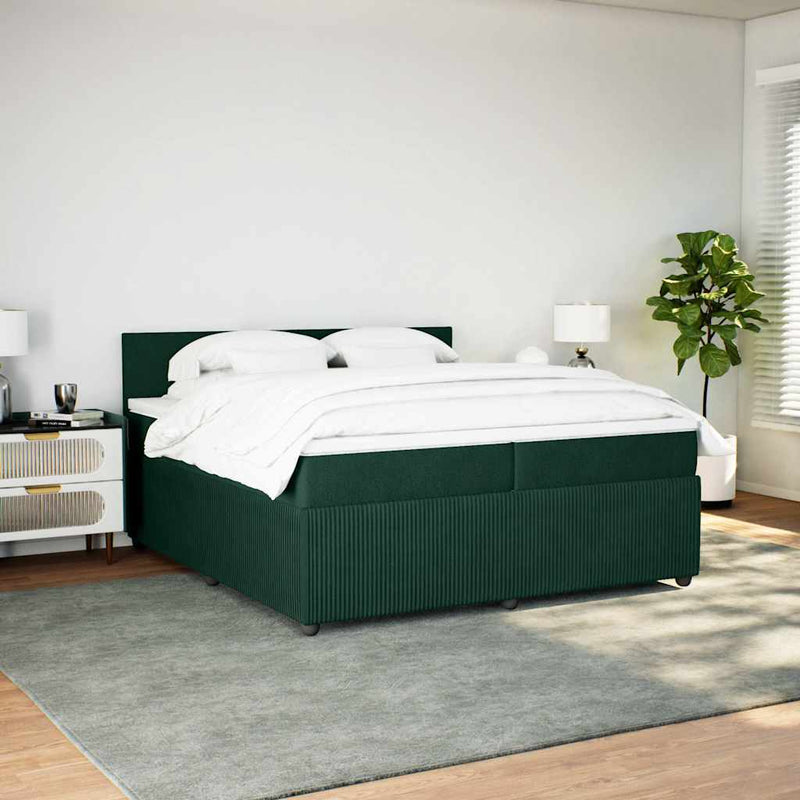 Pat box spring cu saltea, verde închis, 200x200 cm, catifea