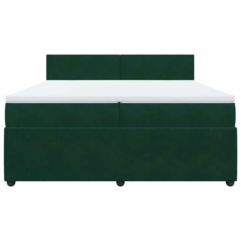 Pat box spring cu saltea, verde închis, 200x200 cm, catifea