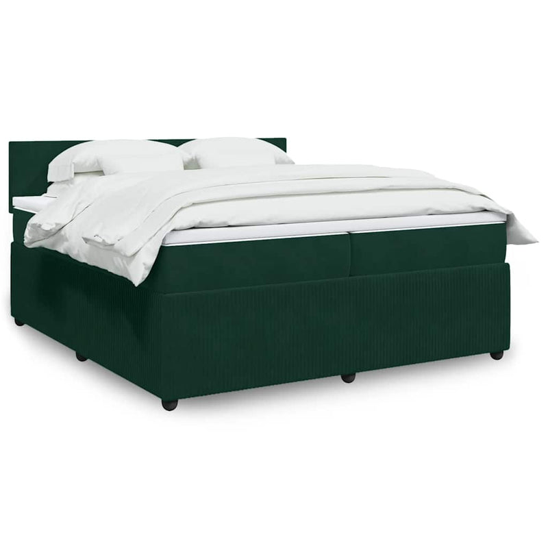 Pat box spring cu saltea, verde închis, 200x200 cm, catifea