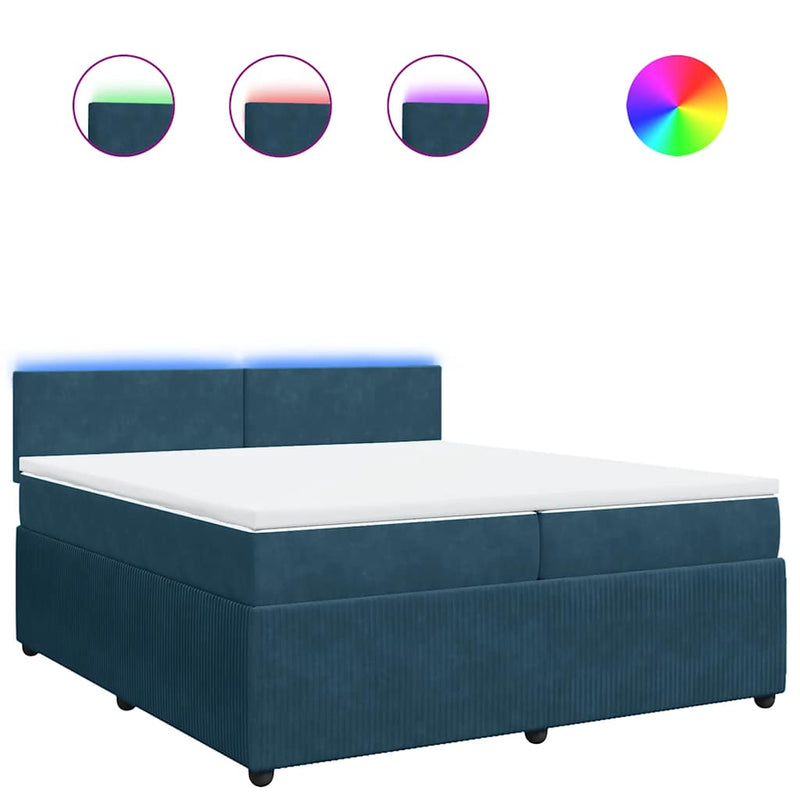 Pat box spring cu saltea, albastru, 200x200 cm, catifea