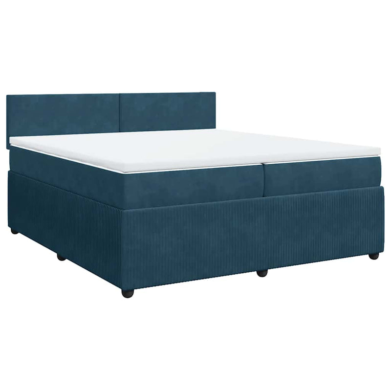Pat box spring cu saltea, albastru, 200x200 cm, catifea