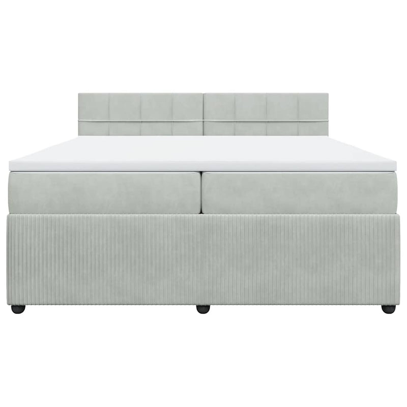 Pat box spring cu saltea, gri deschis, 200x200 cm, catifea