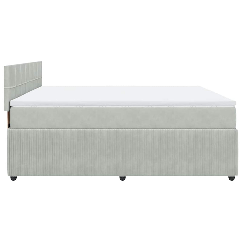 Pat box spring cu saltea, gri deschis, 200x200 cm, catifea