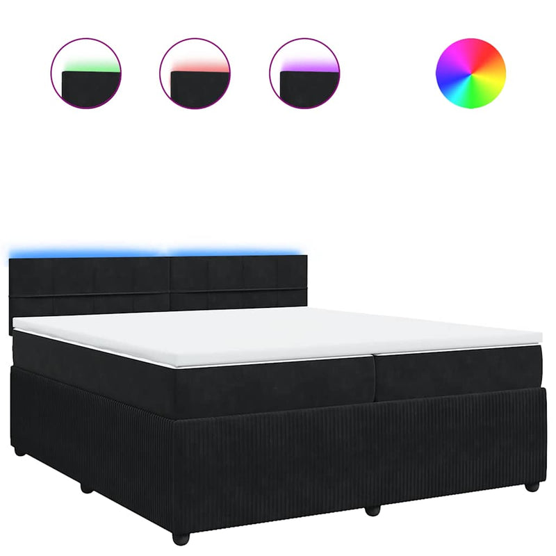 Pat box spring cu saltea, negru, 200x200 cm, catifea