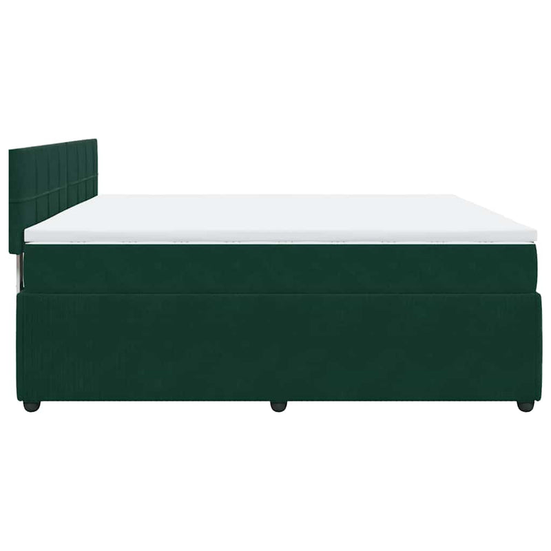 Pat box spring cu saltea, verde închis, 200x200 cm, catifea