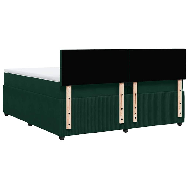Pat box spring cu saltea, verde închis, 200x200 cm, catifea