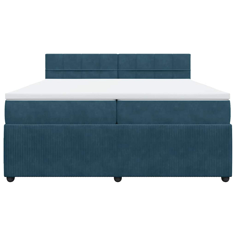 Pat box spring cu saltea, albastru, 200x200 cm, catifea