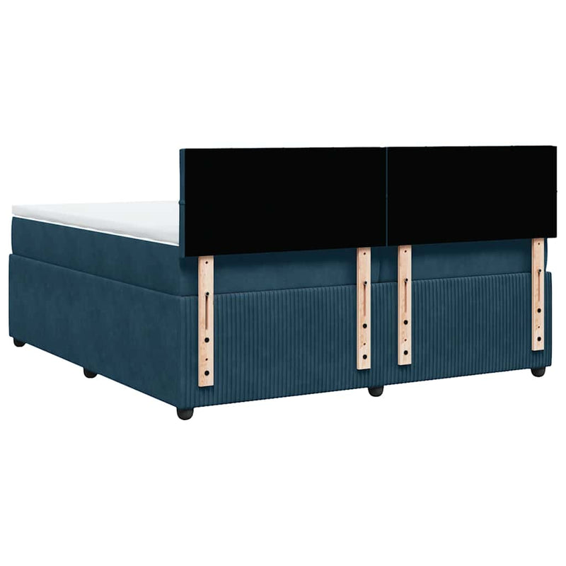 Pat box spring cu saltea, albastru, 200x200 cm, catifea