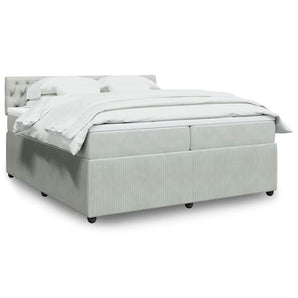 Pat box spring cu saltea, gri deschis, 200x200 cm, catifea