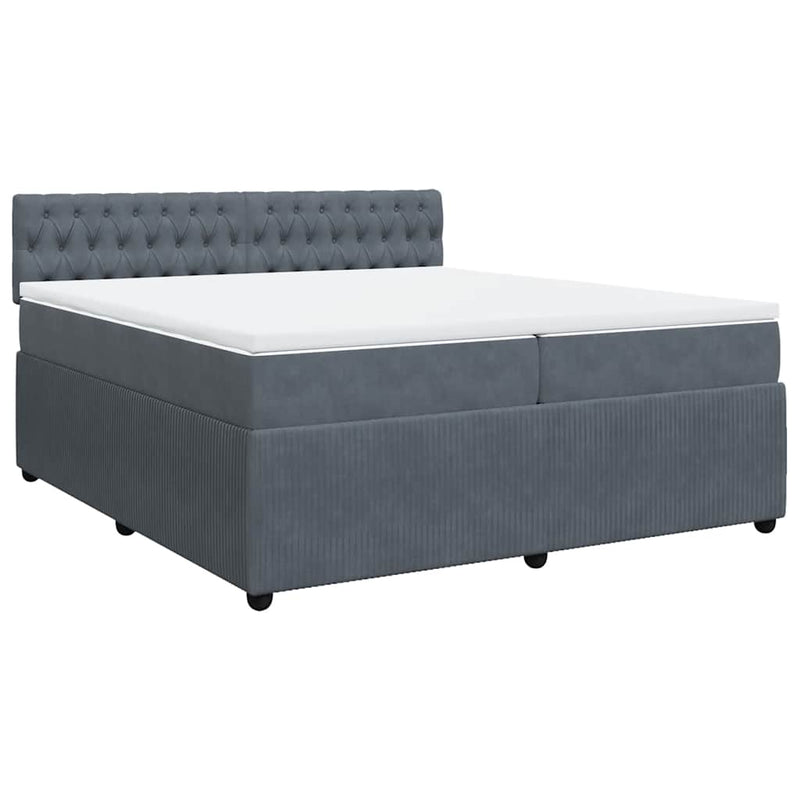 Pat box spring cu saltea, gri închis, 200x200 cm, catifea