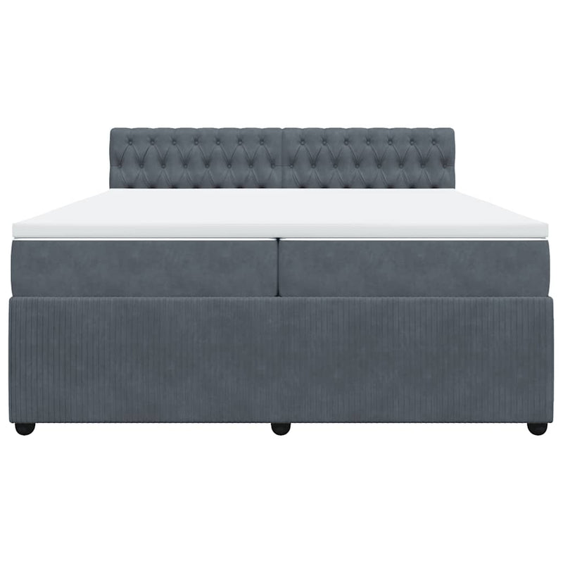 Pat box spring cu saltea, gri închis, 200x200 cm, catifea