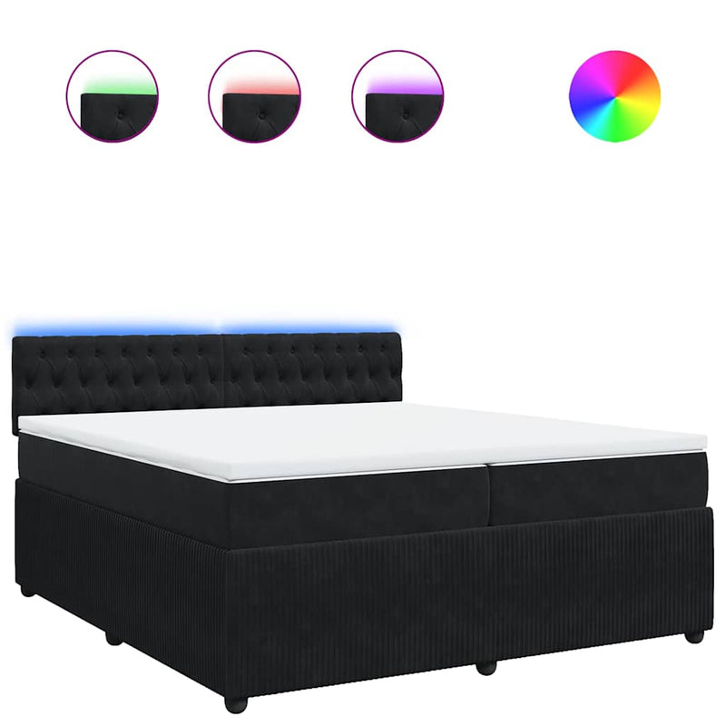 Pat box spring cu saltea, negru, 200x200 cm, catifea